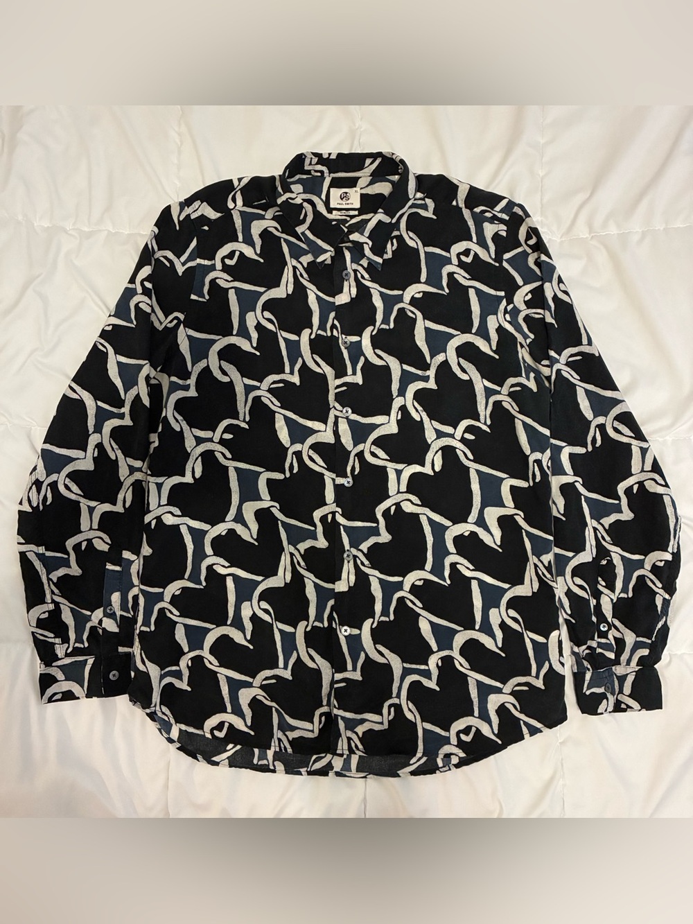 Paul Smith Men's Slim Fit "Chain Hearts" Button-Up Print Shirt in Black Size XL